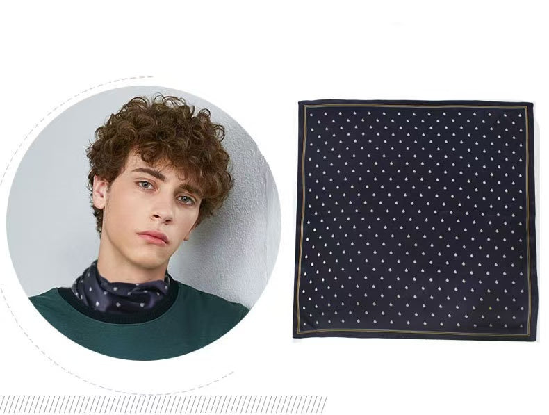Navy blue square mulberry silk scarf for men