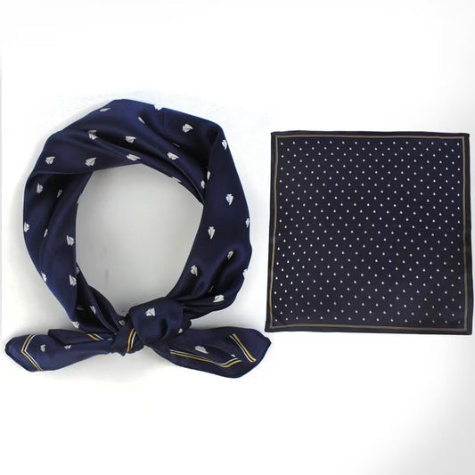 Navy blue square mulberry silk scarf for men