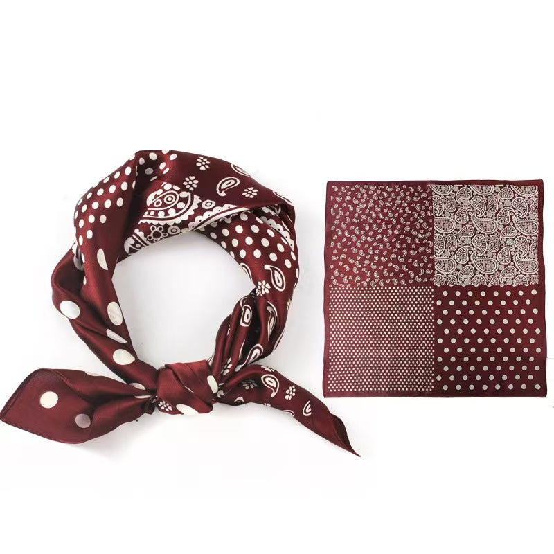 Silk scarf for man cashew whimper polka dots wine red