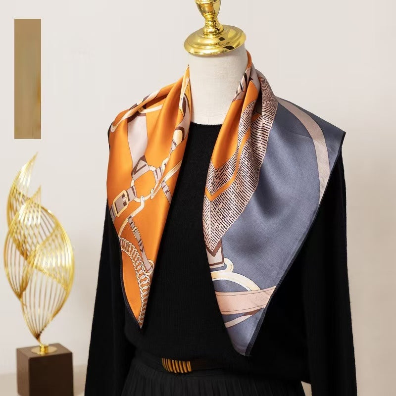 Women's square silk scarf orange shawl