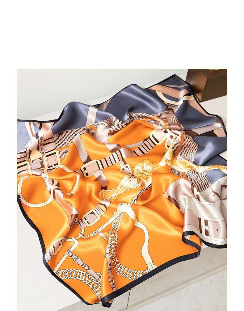 Women's square silk scarf orange shawl