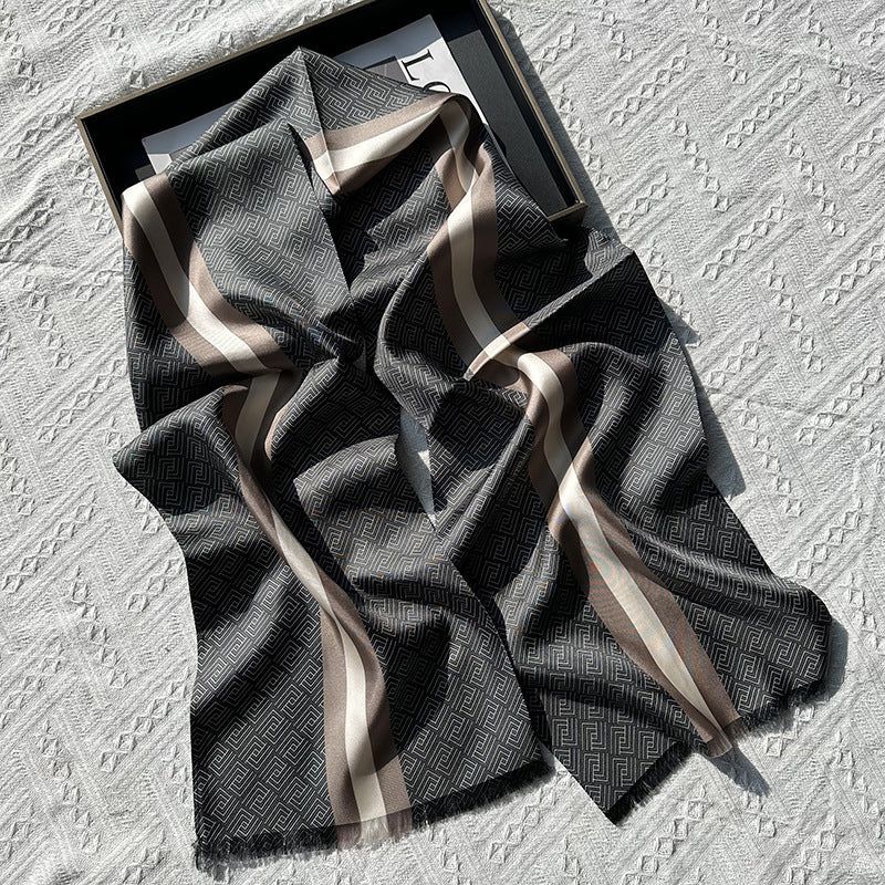 Men's 100% pure silk scarf with coffee color twill design