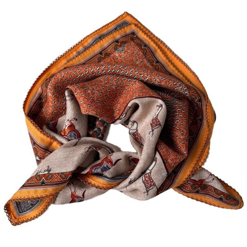 French pony totem orange silk cashmere scarf