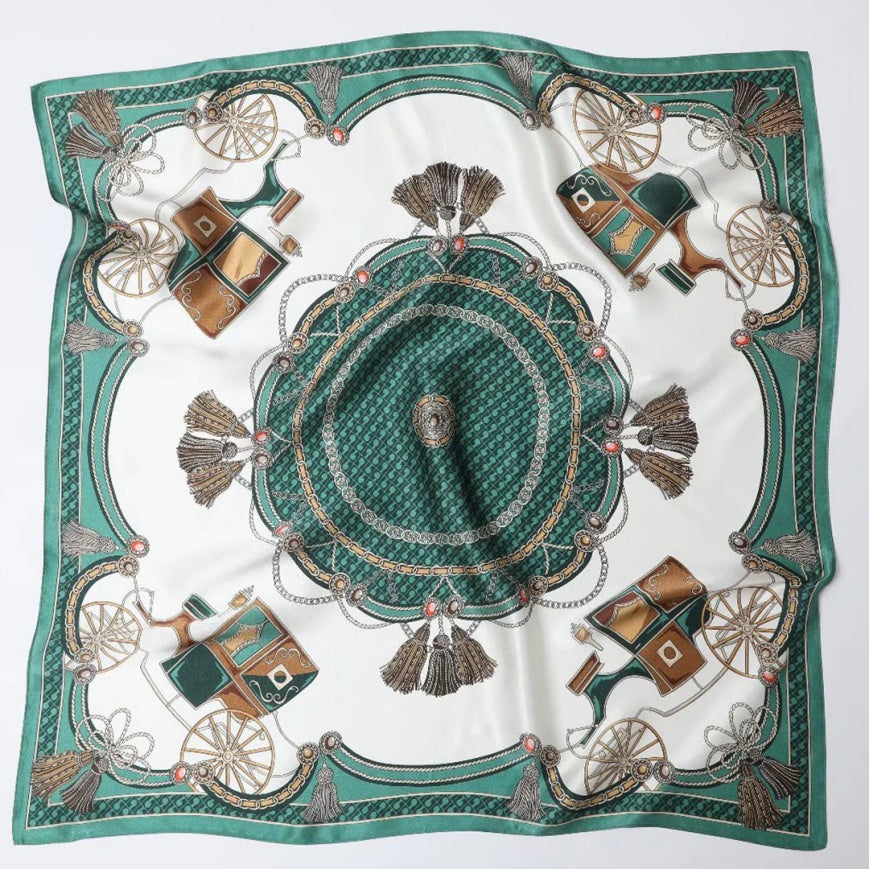 Women's square silk scarf green royal carriage shawl scarves