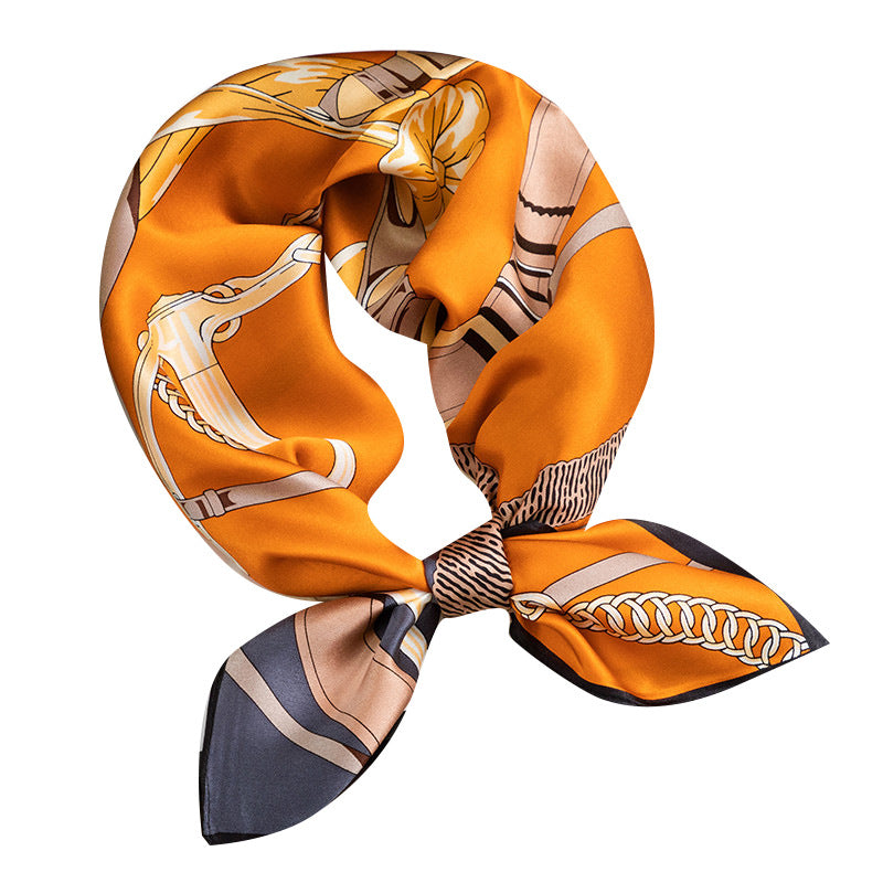 Women's square silk scarf orange shawl