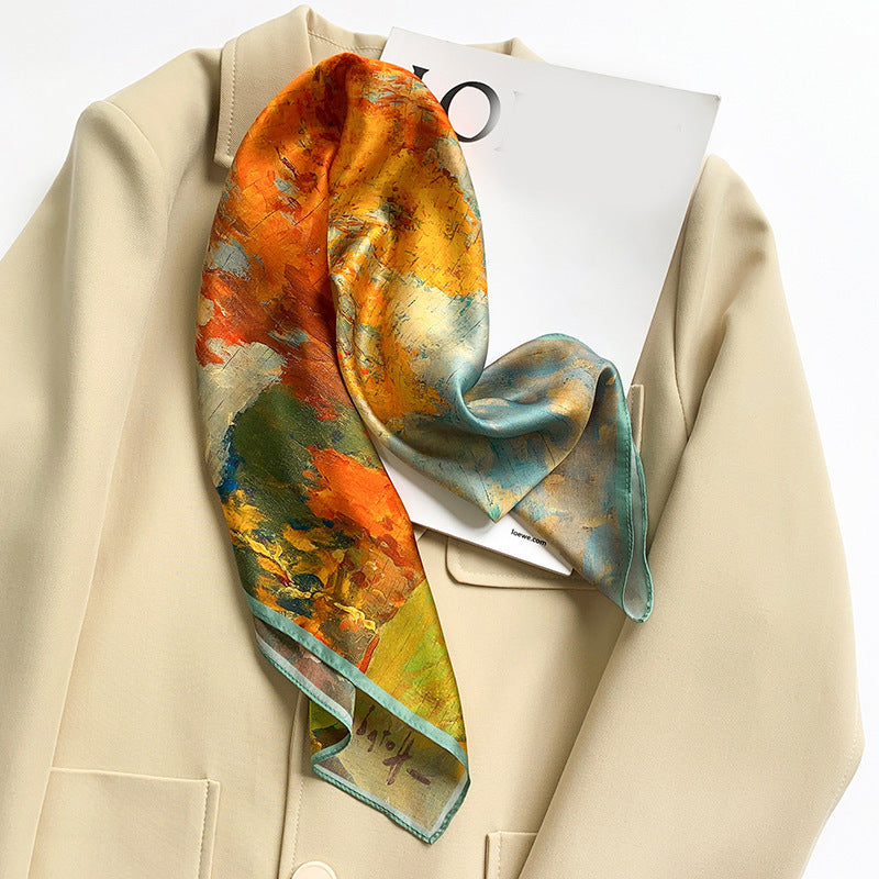 Silk scarf for women Birch forest light yellow square scarf