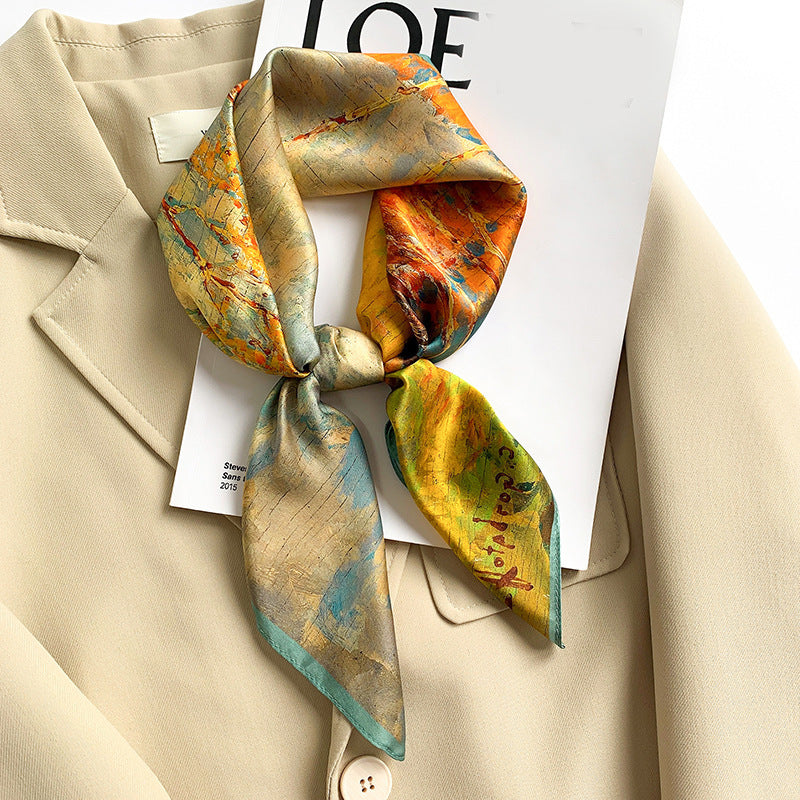 Silk scarf for women Birch forest light yellow square scarf