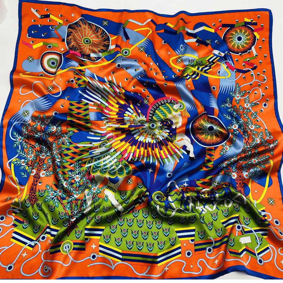 Golden phoenix women silk scarf orange square shawl