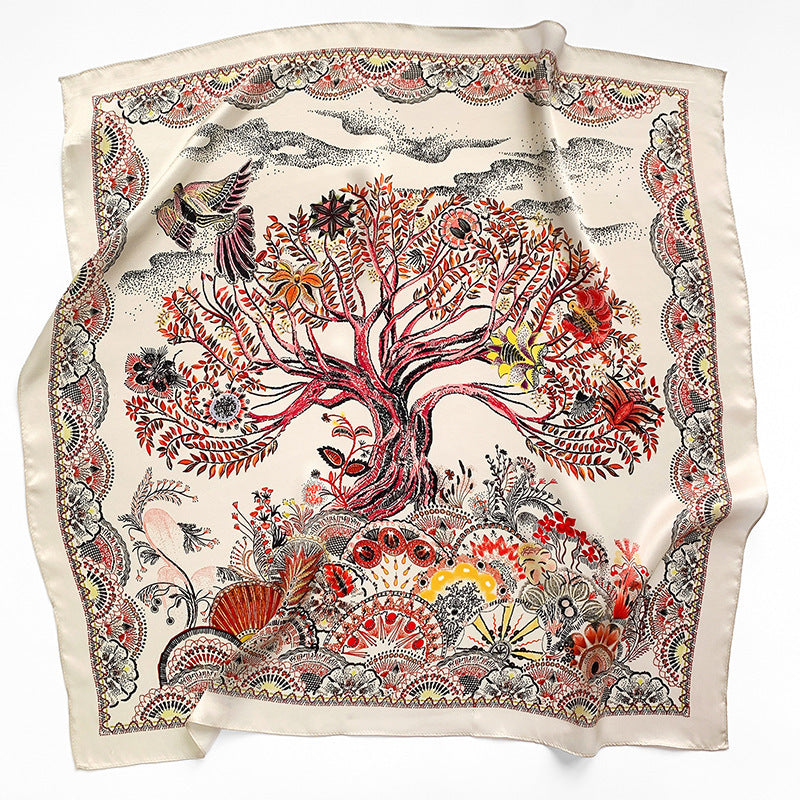 Silk scarf for women Magic tree red scarf 68cm*68cm