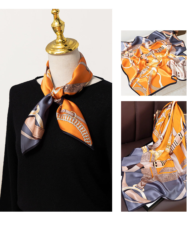 Women's square silk scarf orange shawl