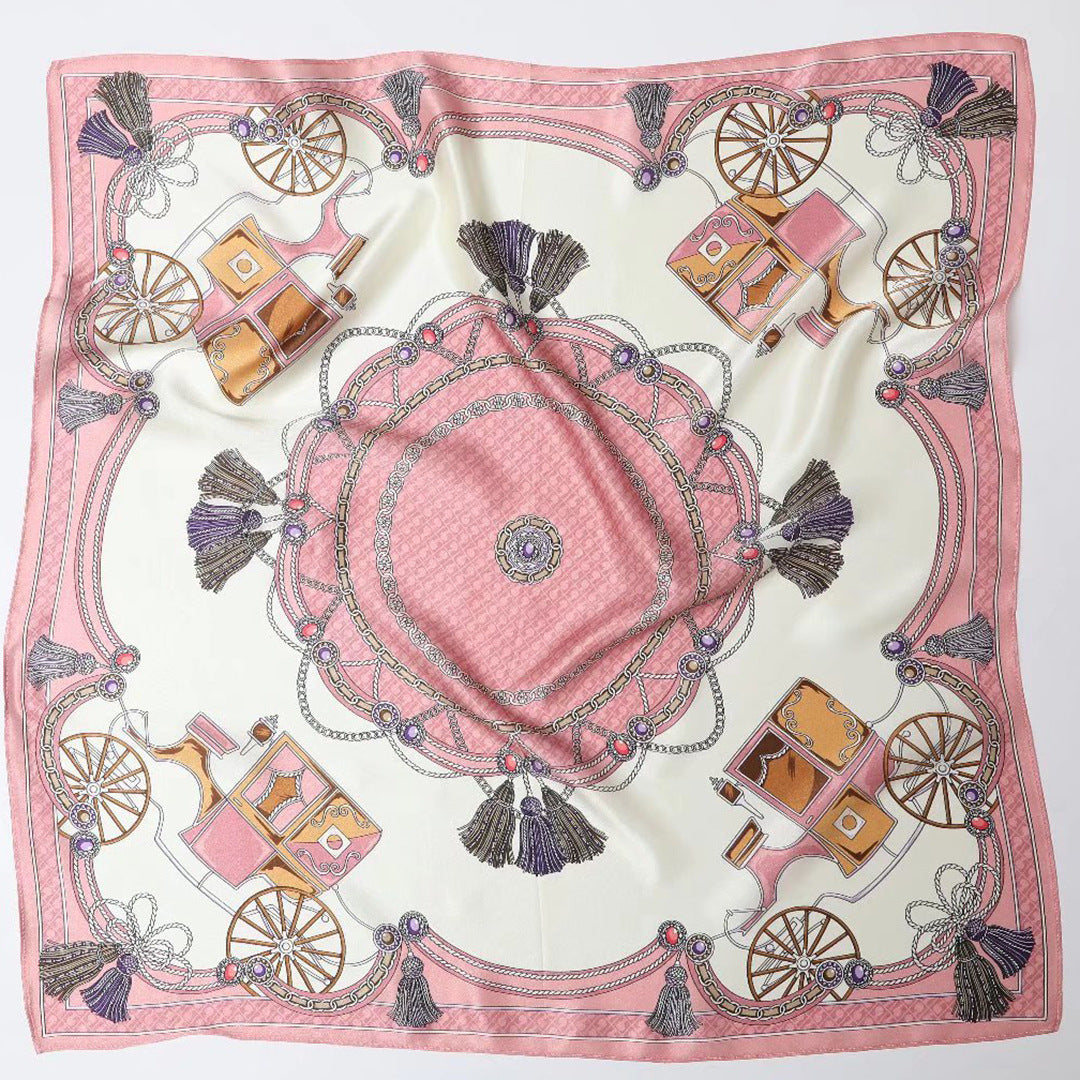 Women's square silk scarf pink royal carriage shawl