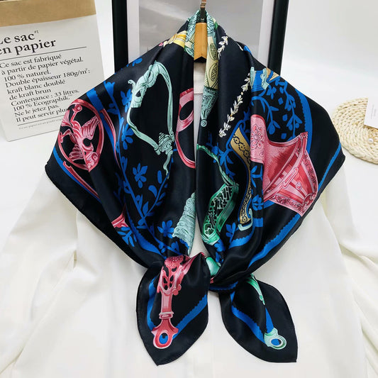 Dun huang black silk scarf for women 90cm*90cm