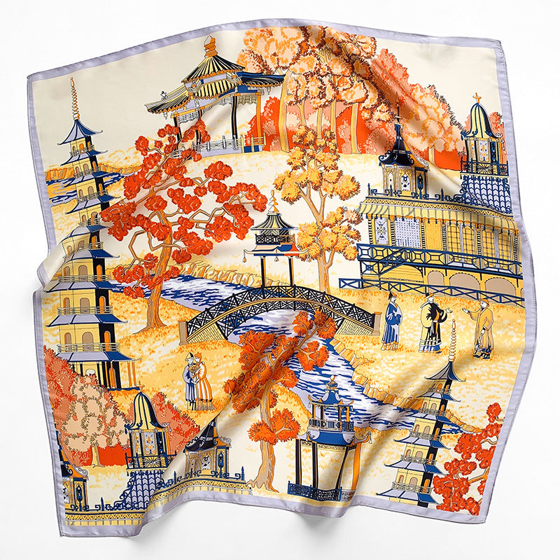 Square cream-coloured silk scarf for women 68cm*68cm