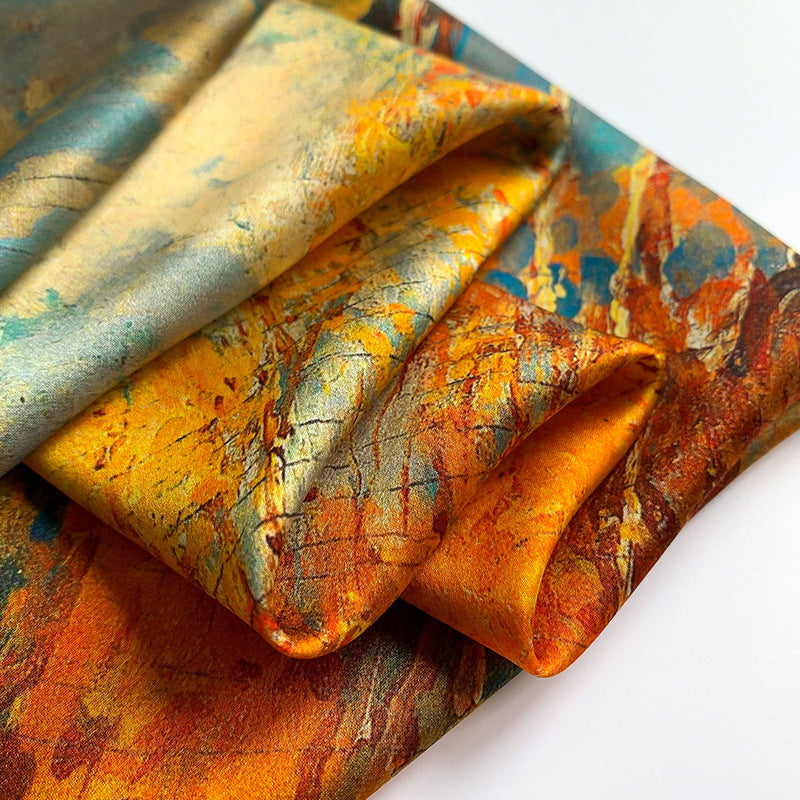 Silk scarf for women Birch forest light yellow square scarf