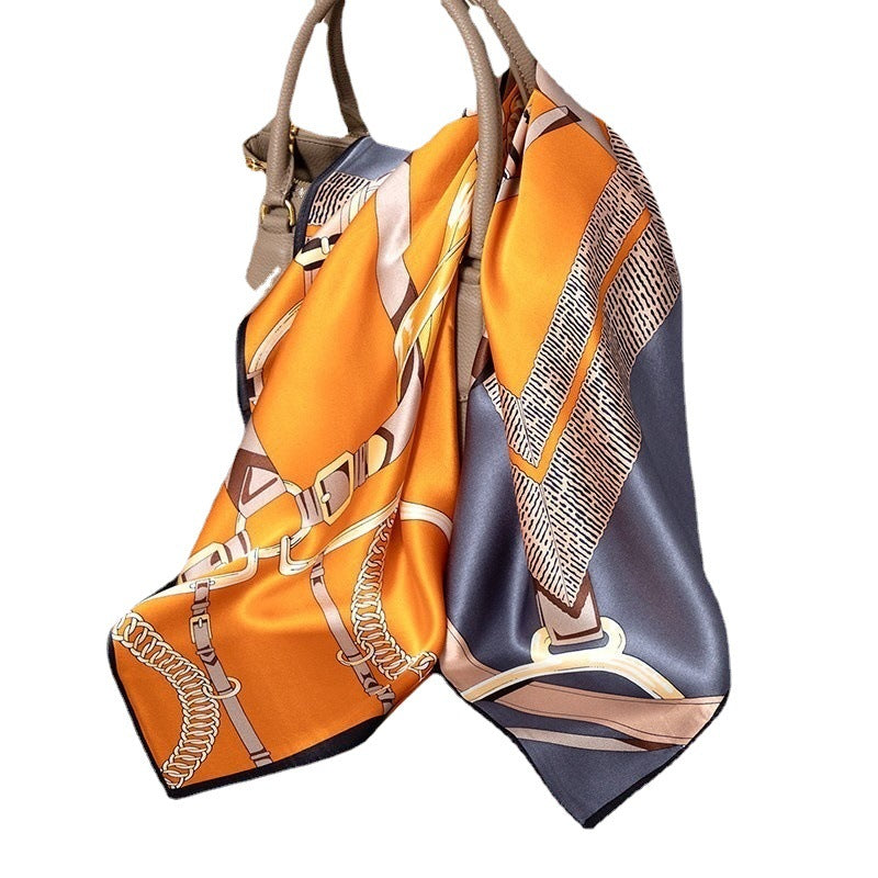 Women's square silk scarf orange shawl