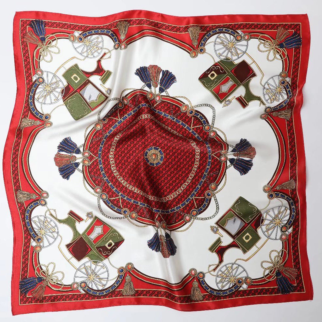 Women's square silk scarf with red royal carriage pattern