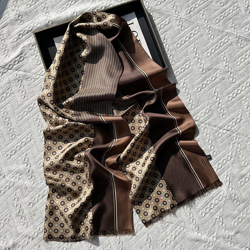 Men's brown polka dot silk scarf