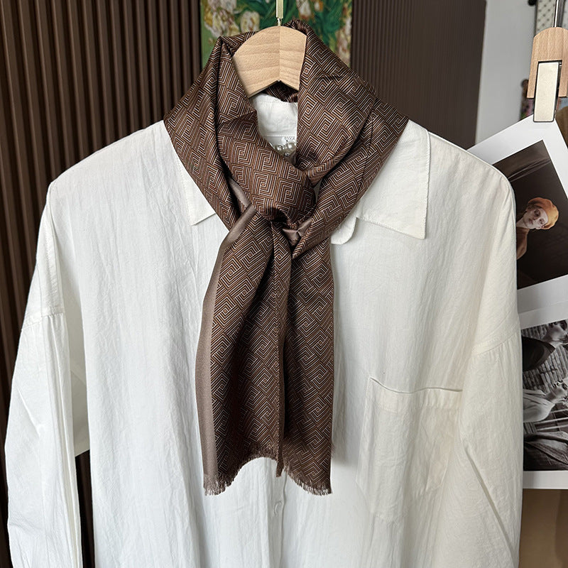 Brown Paisley mulberry silk scarf for men