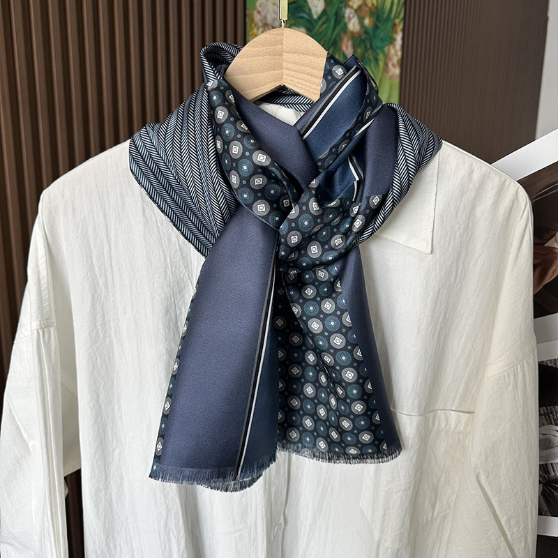 Paisley blue polka dot silk scarf for men